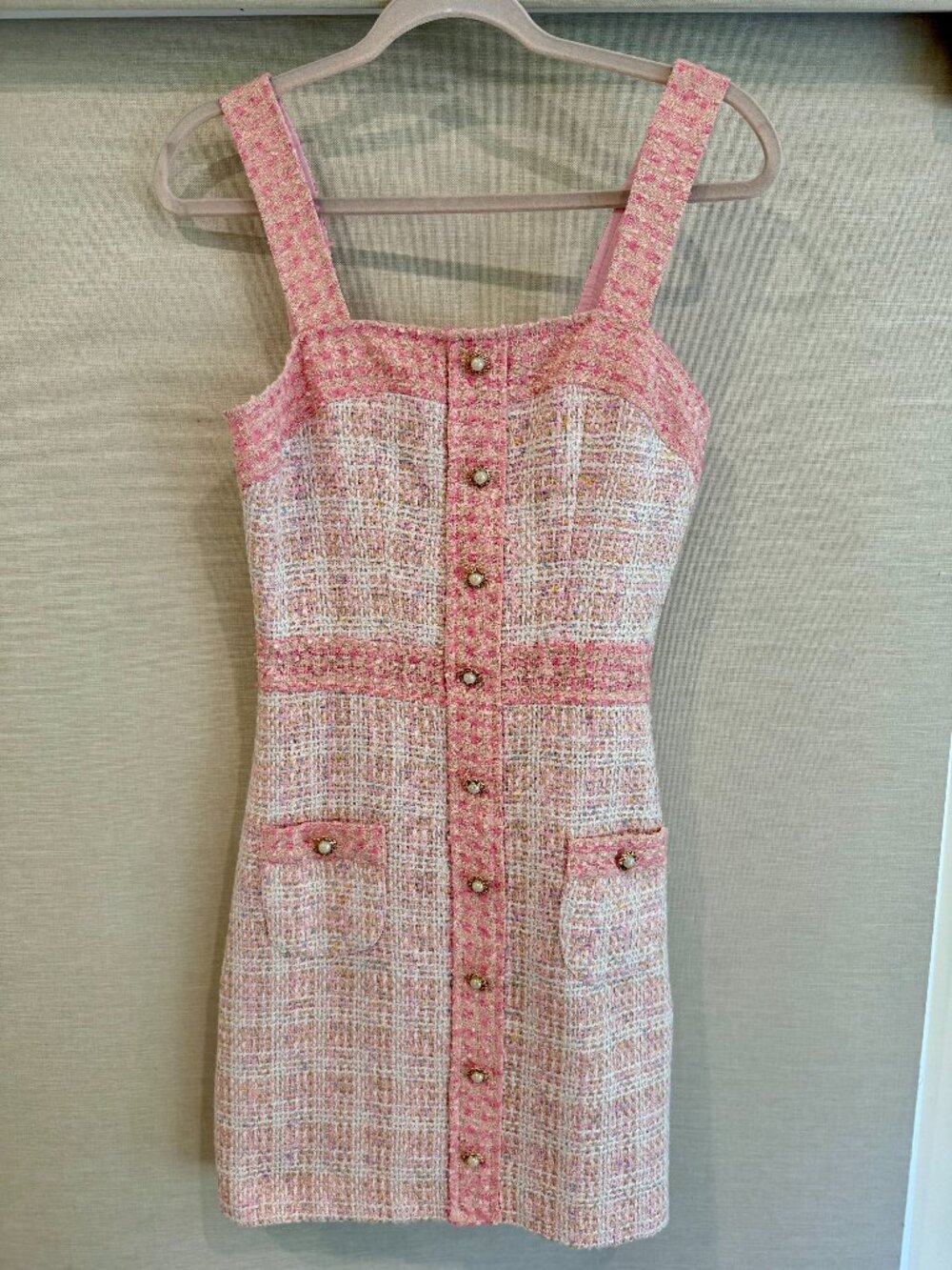 Amanda Uprichard Archie Pink Tweed Mini Dress Size S REVOLVE